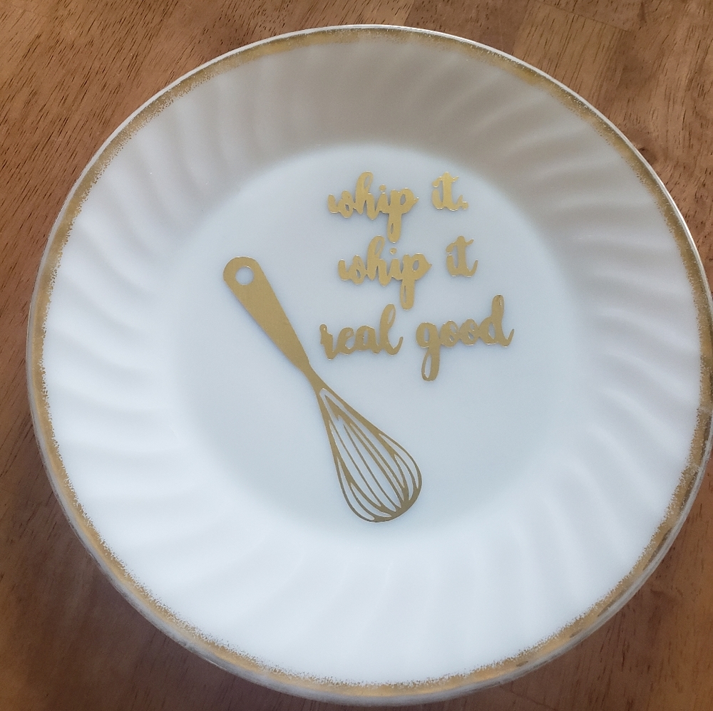 Gold & white Kitchen Funny Wall Decor plate. Whip it,whip it real good